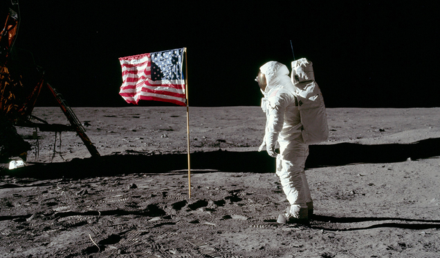 Astronaut Edwin “Buzz” Aldrin salutes the American flag at Tranquility Base on the Moon. (NASA)